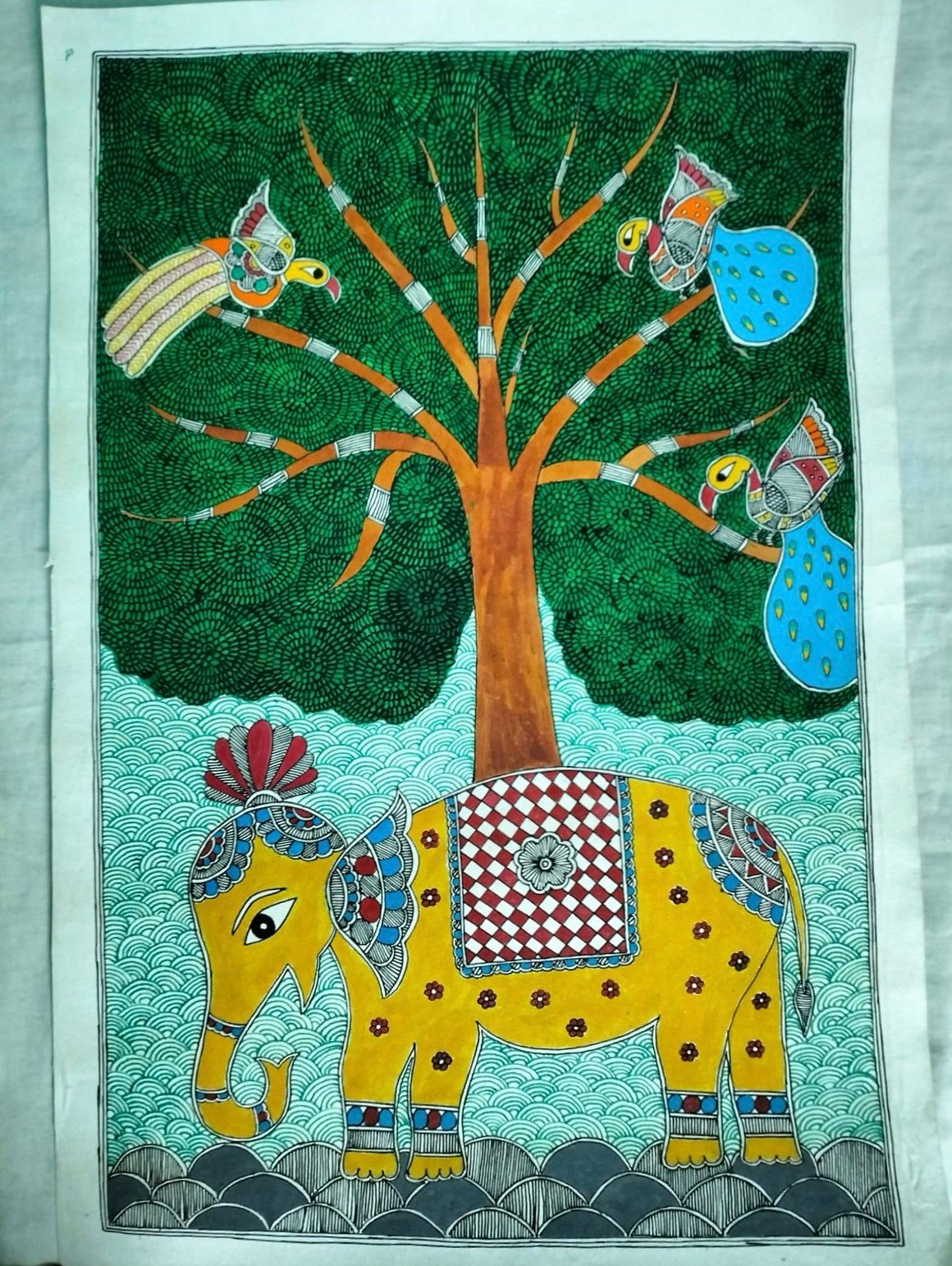 Majestic Elephant - Madhubani Painting on Canvas by Manish Thakur