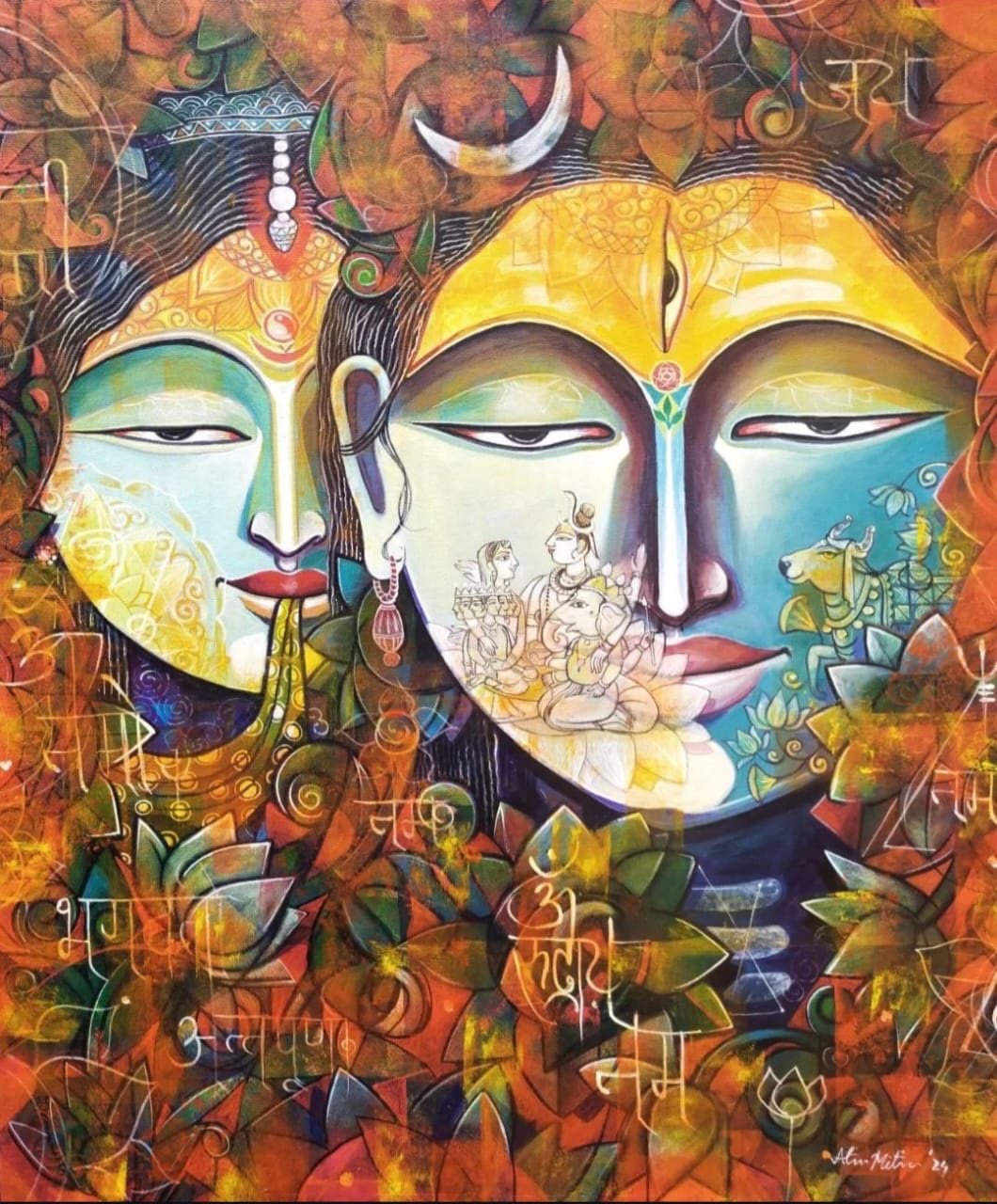 Divine Union - Shiv Parvati Painting by Triveni Thorve