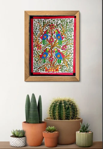 Vibrant Madhubani Parrot - Traditional Charm on Canvas By Neetu Bhasin - Image 2