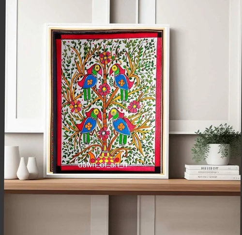 Vibrant Madhubani Parrot - Traditional Charm on Canvas By Neetu Bhasin