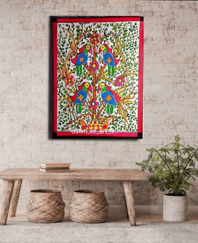 Vibrant Madhubani Parrot - Traditional Charm on Canvas By Neetu Bhasin - Image 3